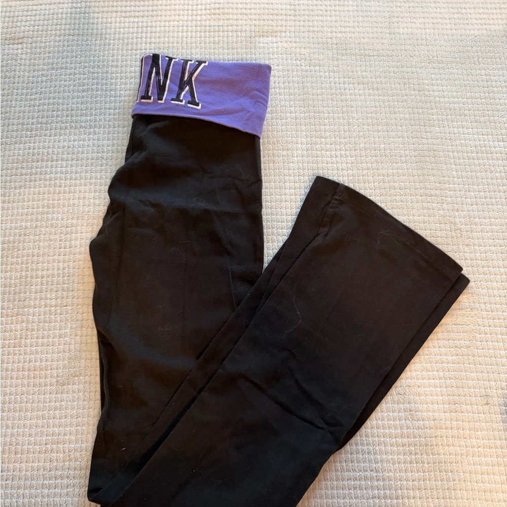 Victoria's Secret Flare Leggings Black with Purple Waistband